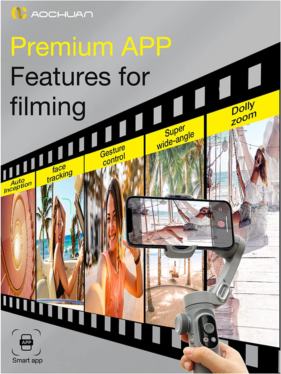 Professional Gimbal Stabilizer for Smartphone W/Wireless Charging OLED Display LED Light Focus Wheel 3-Axis for Iphone 14 13 12 11 Pro/Max Galaxy S21-AOCHUAN Smart X Pro  AOCHUAN   