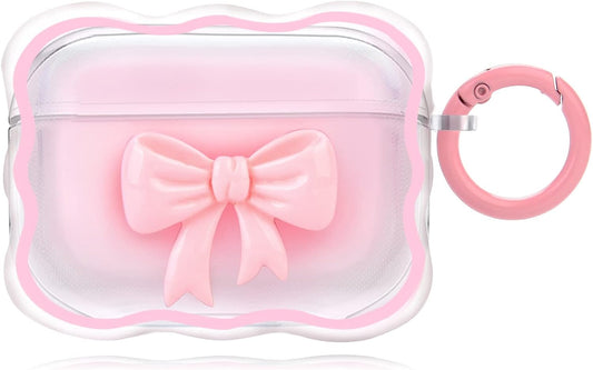 Cute Airpod Pro 2 Case with Keychain, 3D Pink Bow Design Soft Clear Protective Cover Compatible for Airpods Pro 2Nd Generation 2022 Case for Women and Girls  Kaislandy   