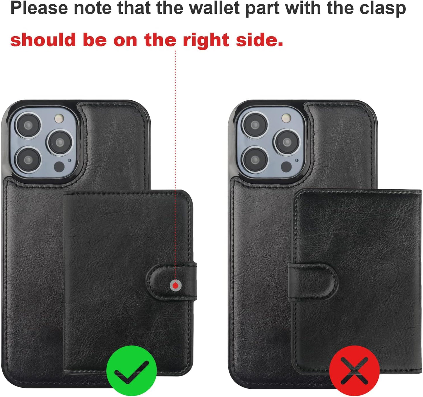 Bocasal Wallet Case for Iphone 14 Pro Compatible with Magsafe Magnetic RFID Blocking Detachable Premium PU Leather Flip Case with Card Slots Holder Kickstand Wireless Charging 6.1 Inch (Black)  Bocasal   