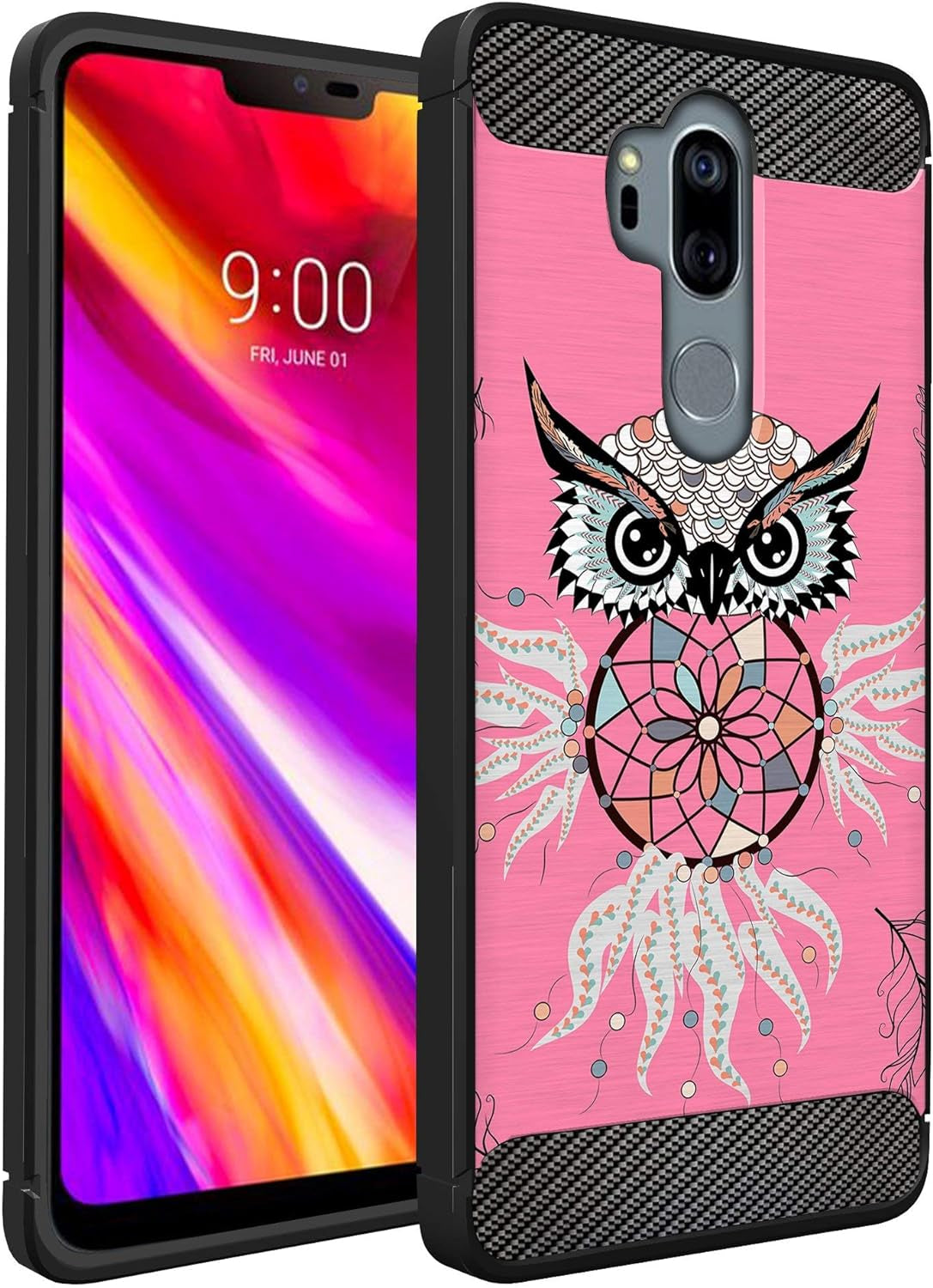 Casesondeck Case Compatible with [LG G7 Thinq | LG G7] LG G7 Design Case, Slim Black Flexible Sleek Shock Protection TPU Case (Pink Galaxy Stars)  CasesonDeck Pink Owl  