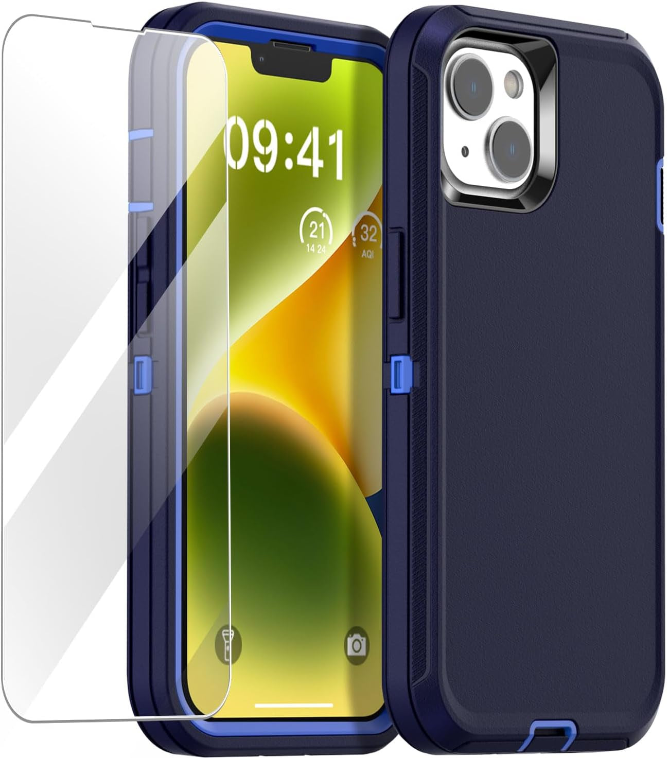 Aicase Magnetic Case for Iphone 14 Plus,Support Magnetic Car Mount Heavy Duty 2-Layer Pocket-Friendly Durable Military Grade Protection Shockproof/Dropproof Protective Cover for Iphone 14 plus 6.7"_1  AICase Navy With Glass Protector  