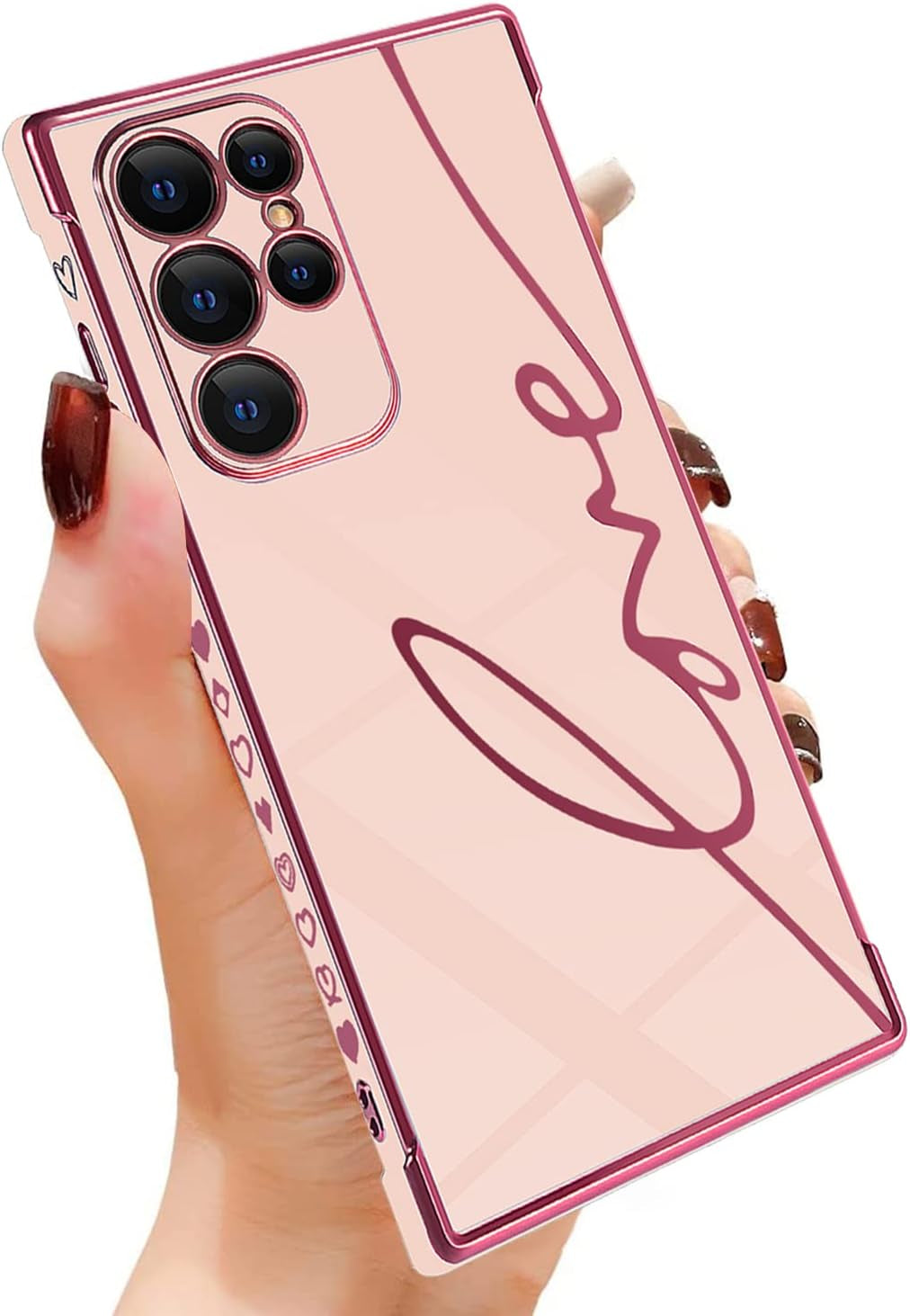 Eiyikof Compatible for Samsung Galaxy S20 FE 5G 6.5" Case with Cute Side Love Heart and Plating Love Letter Pattern Case for Women Girls Shockproof Soft TPU Full Camera Lens Protection Case-Pink  Eiyikof Pink Samsung Galaxy S22 Ultra Case 