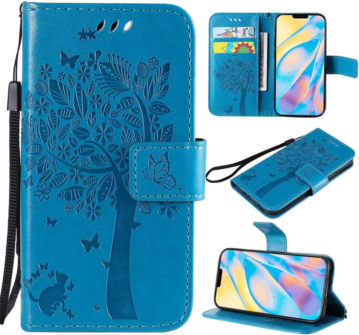 XYX Wallet Case for LG V30, Embossed Cat Butterfly Flowers PU Leather Flip Protective Phone Case Cover with Card Slots for LG V30/LG V35 Thinq, Pink  XYX Blue Lg V50/Lg V50 Thinq 