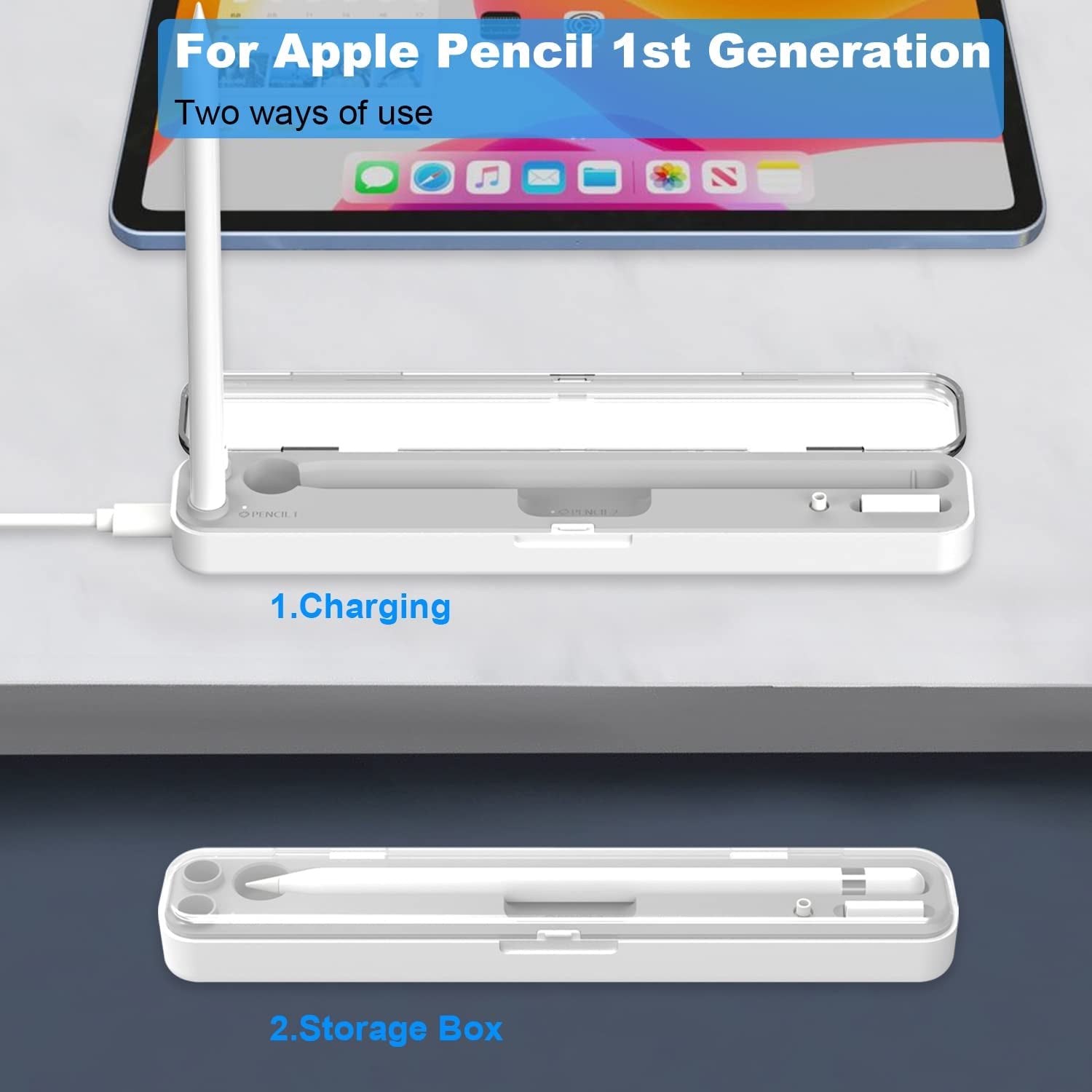 Areme 2 in 1 Charging Case Compatible with Apple Pencil 2Nd and 1St Generation, Magnetic Wireless Charger Dock for Pencil 2Nd Gen, Portable Travel Case Storage Box for Ipad Pencil  AreMe   