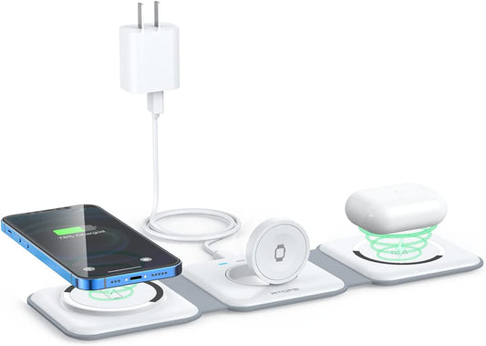 Wireless Charger 3 in 1,RTOPS Magnetic Travel Wireless Charging Station Multiple Devices,Gan 3 in 1 Charging Station,Compatible for Iphone 14/13/12/Pro/Max,Iwatch,Airpods 3/2/Pro(Adapter Includes)  DongGuanShi WeizhiChuang Technology Co., Ltd   