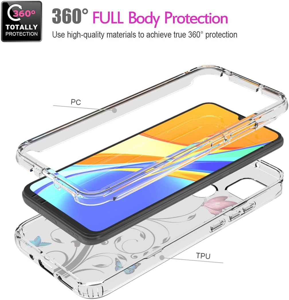 Vavies Case for Xiaomi Redmi 9C/Redmi 10A/Redmi 9 Activ Case with Tempered Glass Screen Protector, Full Body Clear with Floral Design Protection Phone Cover Cases for Xiaomi Redmi 9C (Butterfly Tree)  Vavies   