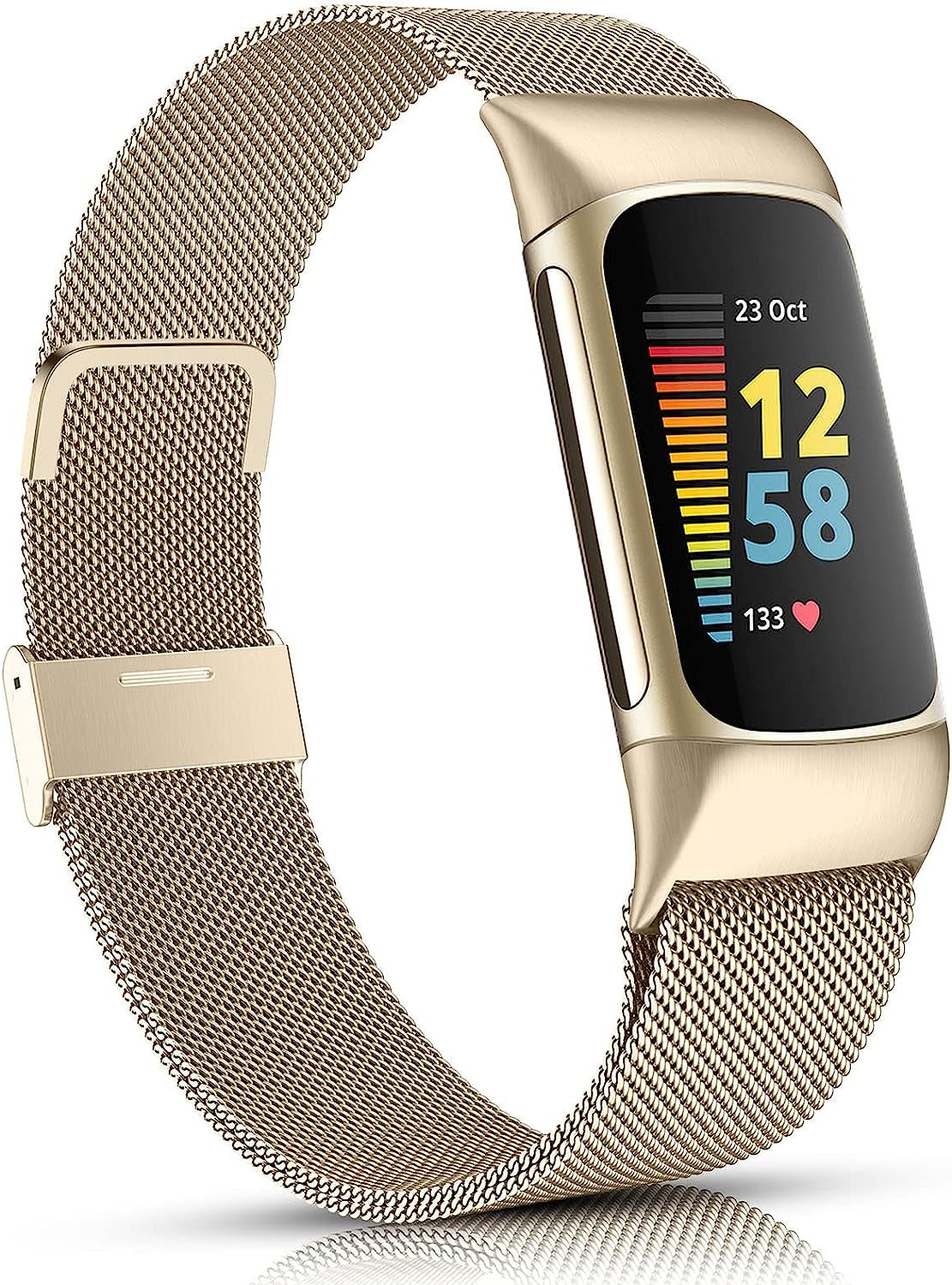 ZWGKKYGYH Compatible with Fitbit Charge 5 Bands for Women Men, Stainless Steel Mesh Magnetic Metal Band Charge 5 Watch Strap  ZWGKKYGYH Champagne Gold  