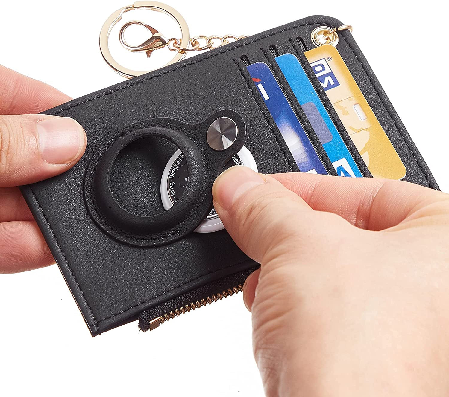 Hawanik Women'S Slim Keychain Wallet Compatible with Airtag Wallet Holder Case (Black)  Hawanik   