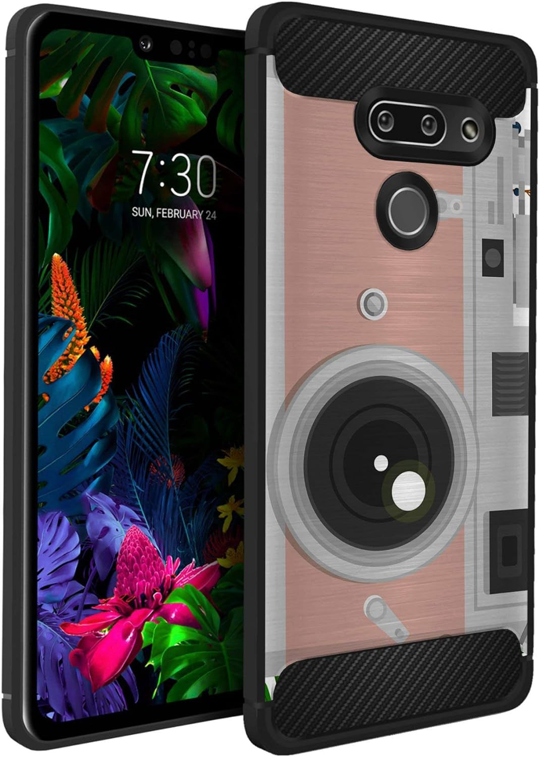 Casesondeck Case Compatible with [LG G8 Thinq/Lg G8] Pictorial Patterned TPU Design Case Flexible Slim and Elegant (Black Retro Control)  CasesonDeck Pink Camera  