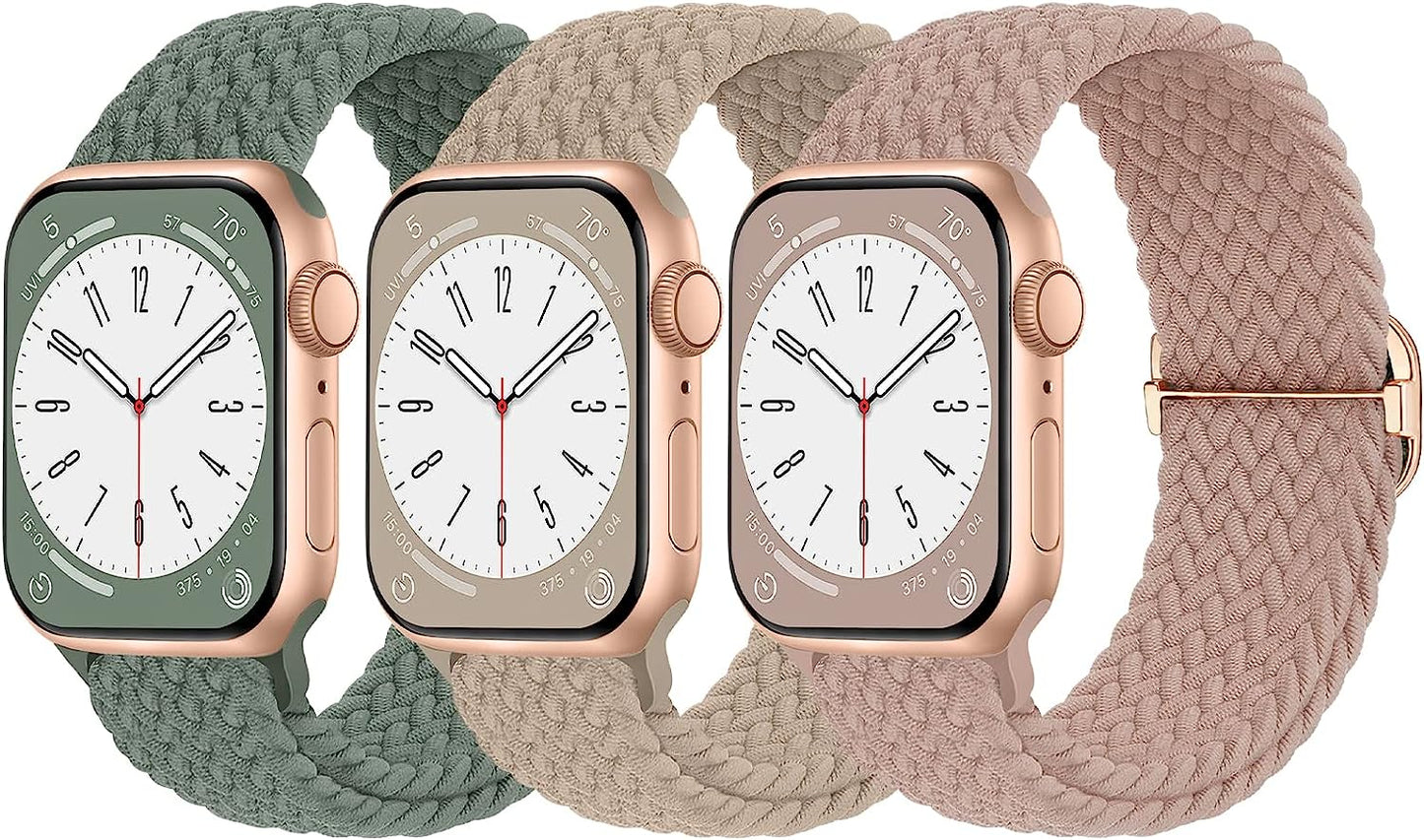 Braided Solo Loop Compatible with Apple Watch Band 38Mm 40Mm 41Mm 42Mm 44Mm 45Mm 49Mm for Women Men, Nylon Elastic Straps Wristbands for Iwatch Series Ultra SE 8 7 6 5 4 3 2 1  Suitisbest Nude Pink/Cactus/Milk Tea 42/44/45mm 