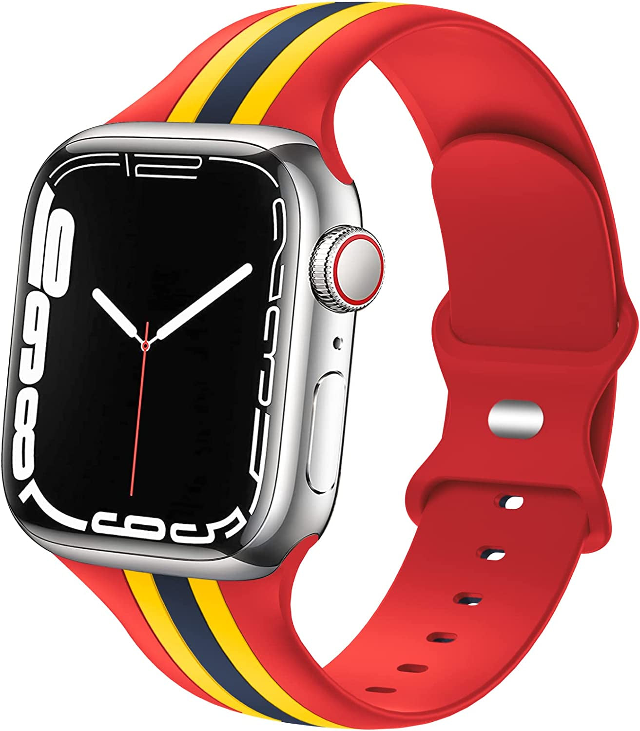 Designer Sport Bands Compatible with Apple Watch Band 42Mm 44Mm 45Mm 49Mm Series 8 Ultra 7 6 5 4 3 2 1 SE Women Men, Breathable Soft Silicone Strap Replacement Band for Iwatch Bands  Plesechde Yellow/Blue-Red 38mm/40mm/41mm 