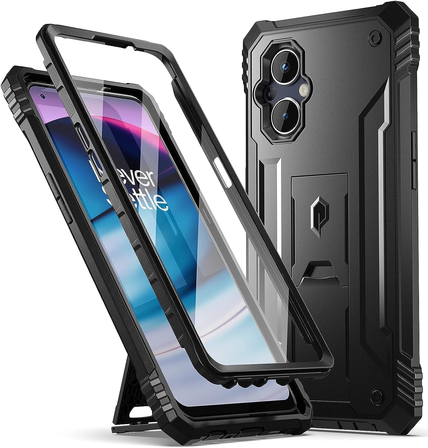 Poetic Revolution Series Case for Oneplus Nord N20 5G, [6FT Mil-Grade Drop Tested], Full-Body Rugged Dual-Layer Shockproof Protective Cover with Kickstand and Built-In-Screen Protector, Light Pink  Poetic Black  