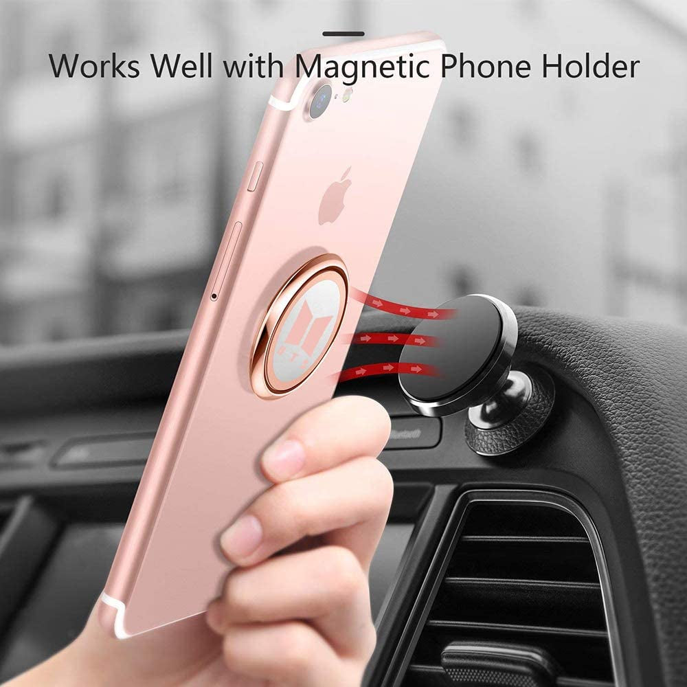 2 Pack Phone Ring Holder Finger Kickstand Universal 360° Rotation Metal Ring Grip for Magnetic Car Mount Compatible with All Smartphone(Grey&Rose)  Elecphone   