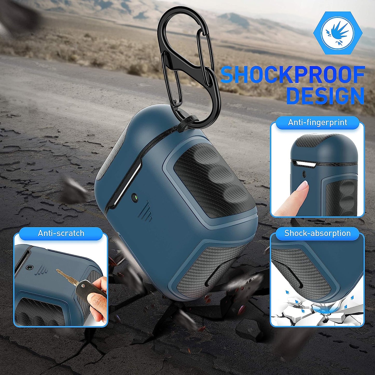 Designed for Airpods Cover Case,Oretech Designed for Airpods 1&Airpods 2 Cover Heavy Duty Hybrid 2 in 1 Protective Hard PC Soft TPU Carbon Fiber Case with Carabiner for Airpods 1&2 Cover- Aqua Blue  ORETECH   