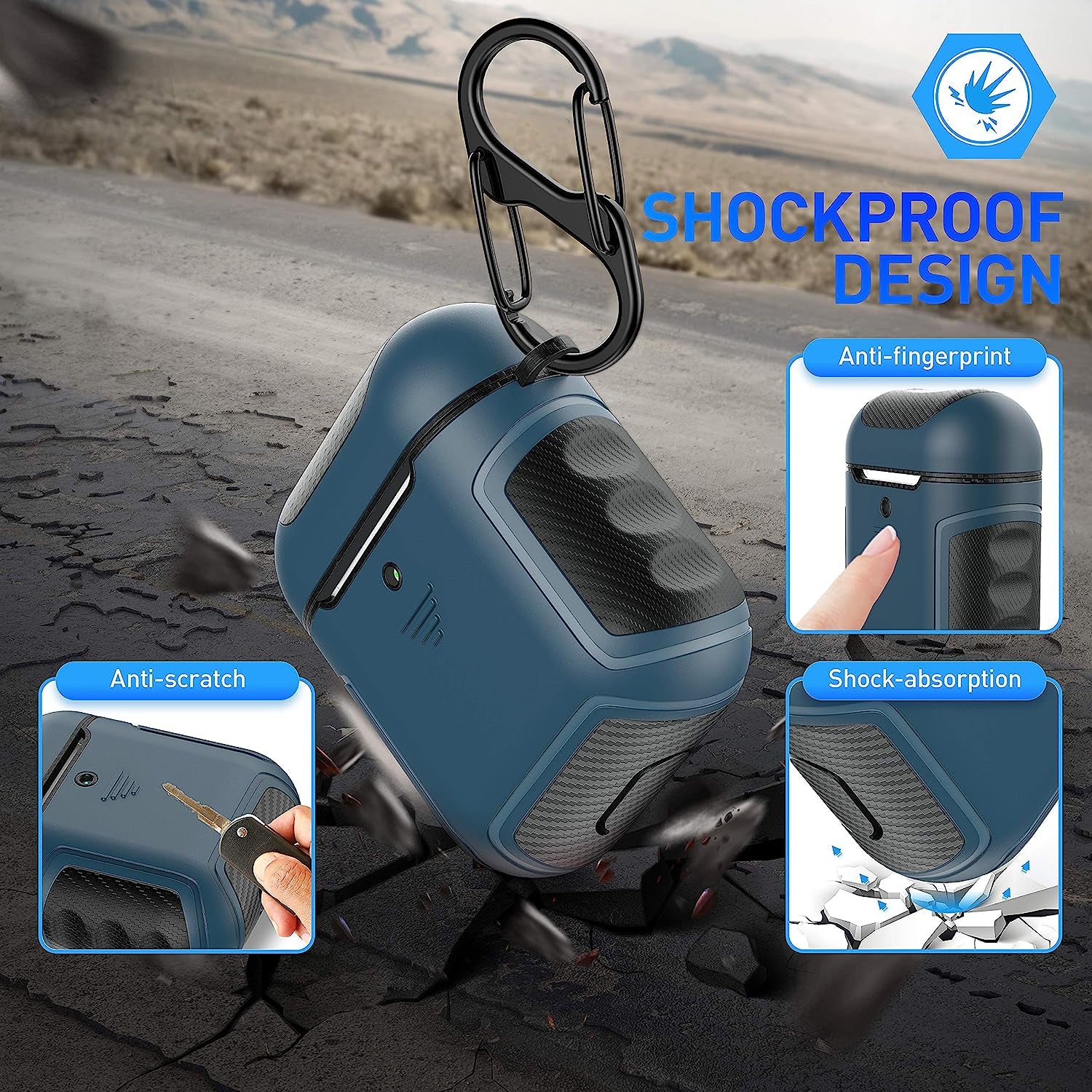 Designed for Airpods Cover Case,Oretech Designed for Airpods 1&Airpods 2 Cover Heavy Duty Hybrid 2 in 1 Protective Hard PC Soft TPU Carbon Fiber Case with Carabiner for Airpods 1&2 Cover- Aqua Blue  ORETECH   