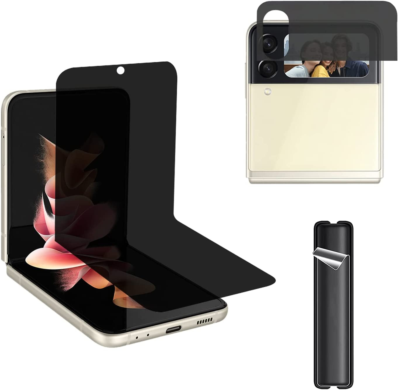 3 Pack Designed for Z Flip 3 Privacy Screen Protector,Anti-Peep 1PCS outside Screen Protector+1Pcs inside Screen Protector+1Pcs Side Protector Film for Samsung Z Flip 3 5G Smooth  BYIUIHS for Z Flip 4  