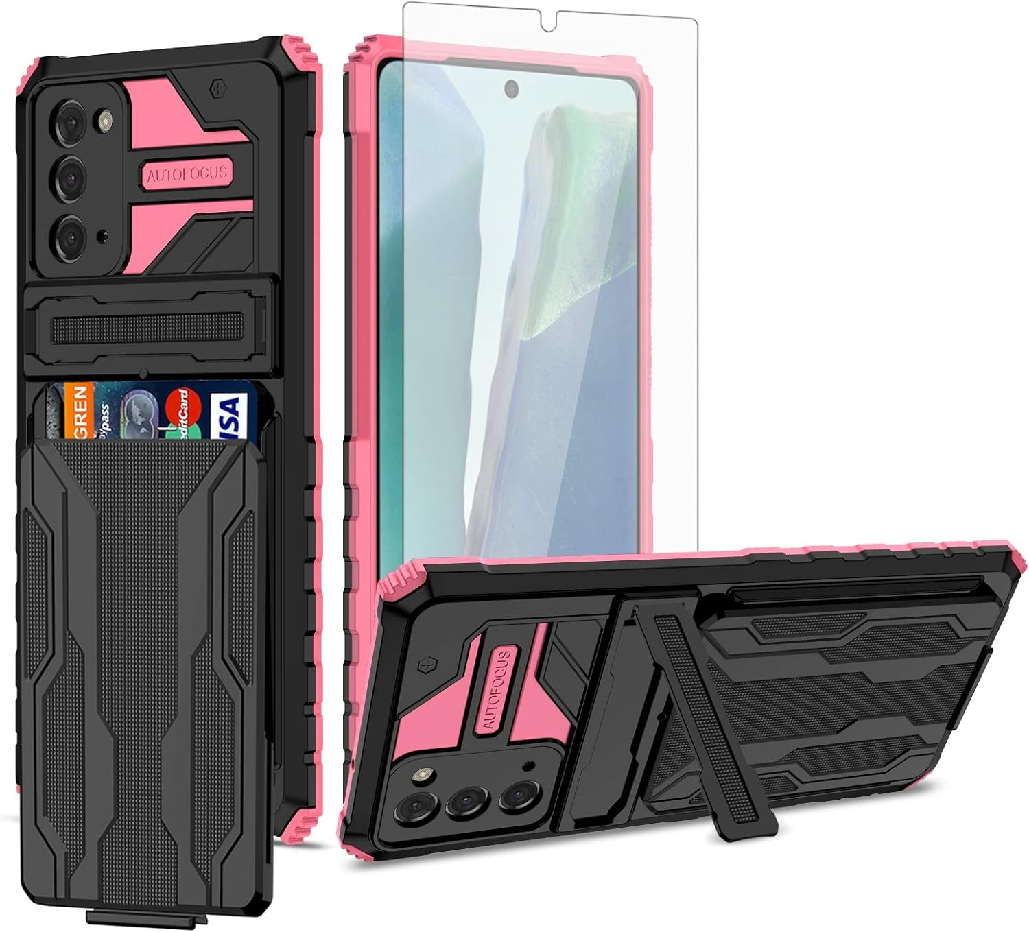 Asuwish Phone Case for Samsung Galaxy Note 20 Glaxay Note20 5G with Tempered Glass Screen Protector Cover and Credit Card Holder Stand Cell Accessories Gaxaly Notes 20S Twenty Not S20 Women Men Purple  Asuwish Pink For Note 20 / Note 20 5G 