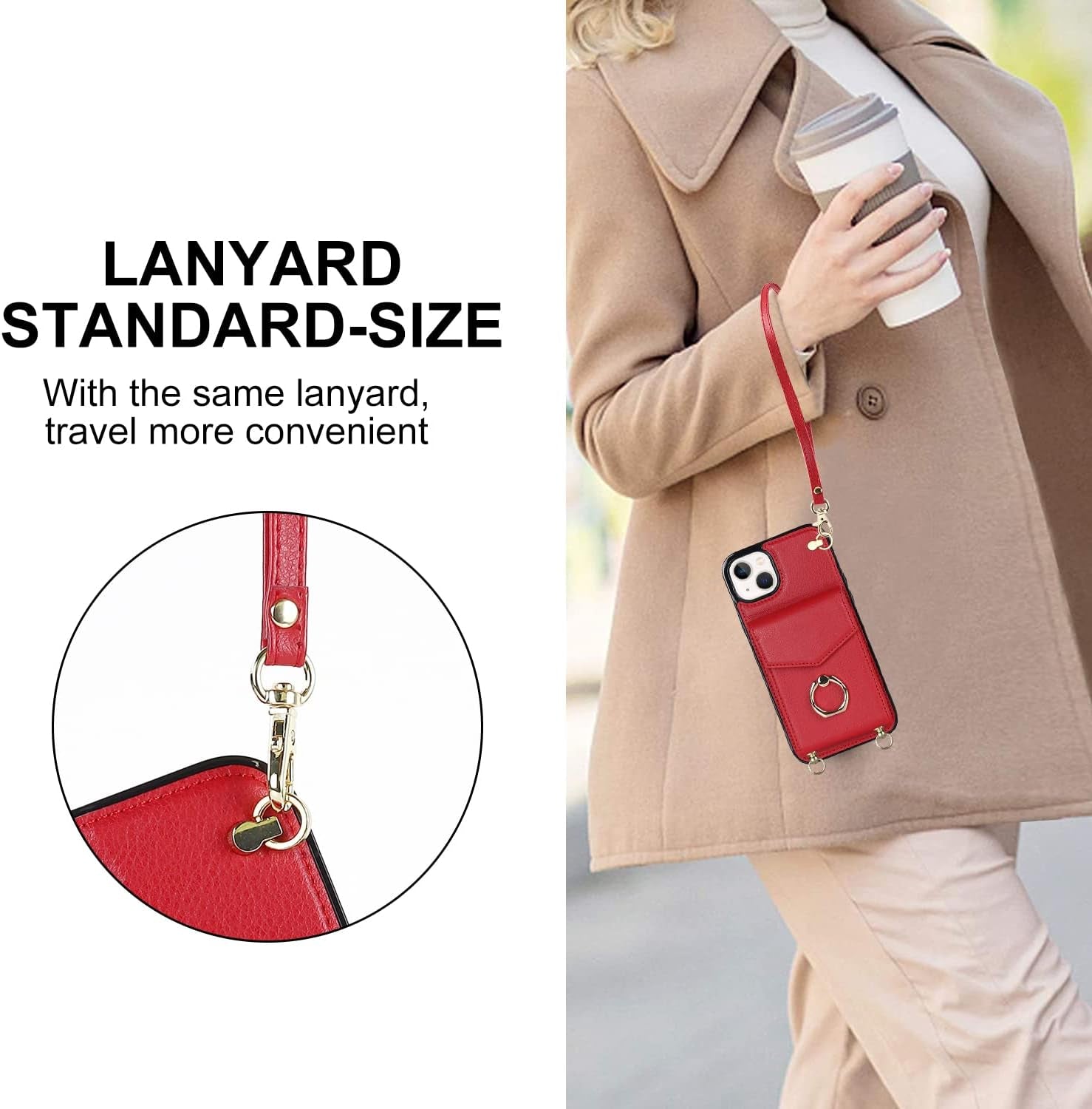 YYTVN for Iphone 12/Iphone 12 Pro Case 6.1 Inch, Minimalist Wallet Case with Ring Kickstand and Shoulder Strap, Shockproof Stylish Protective Cover for Iphone 12/Iphone 12 Pro -Red  YYKeji   