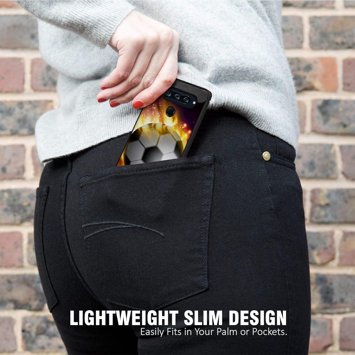 Casesondeck Sports Case Compatible with LG V40 Thinq- Flex Max Matte TPU Perfect Fitted Case Slim and Elegant (Soccer Fire)  CasesonDeck   