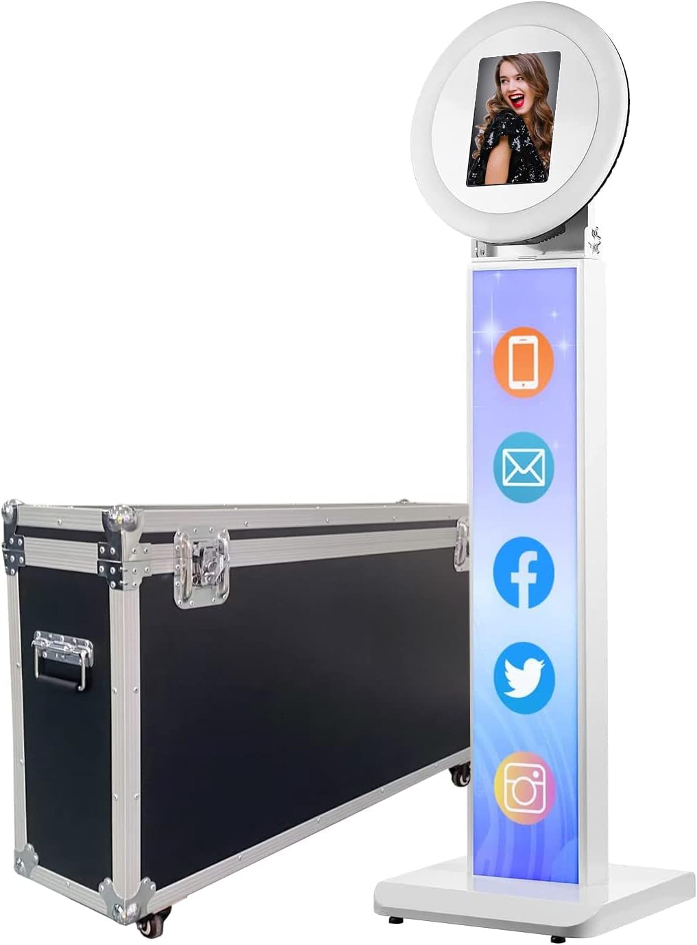 RXFSP Portable Photo Booth for 12.9" Ipad LCD Screen Selfie Machine Portable Metal Shell Adjustable Stand Photobooth Machine with RGB LED Ring Light for Wedding Halloween Christmas  RXFSP Ipad Photo Booth for 10.9/11"iPad+Flight Case 