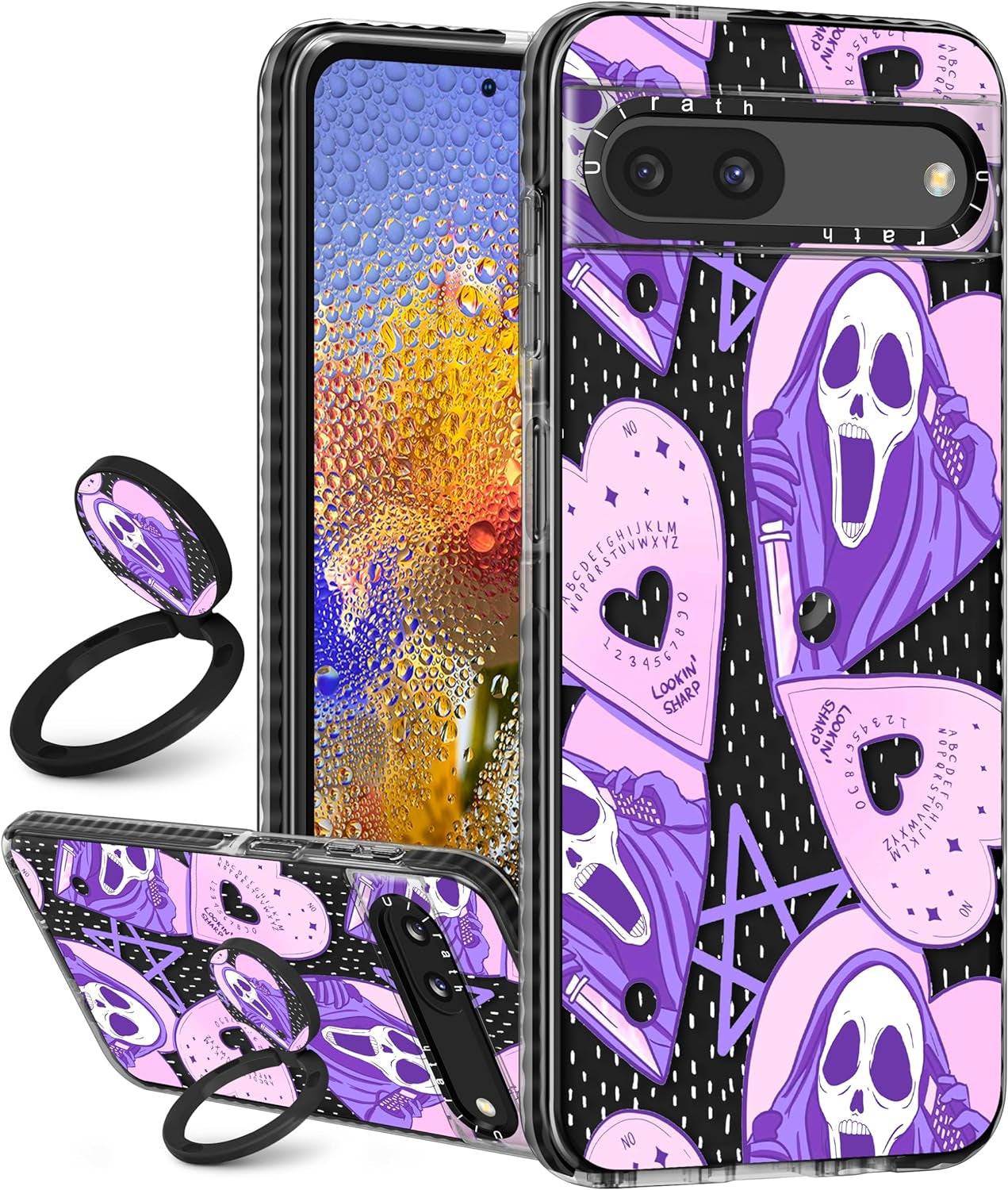 Ulirath (2In 1 for Pixel 6A Case Cute Cartoon Character Design for Girls Kids Boys Teens Women Girly Cover Kawaii Cool TPU Cases with Ring Holder for Google Pixel 6A 6.1",Blue Kiss  Ulirath Purple Skull  