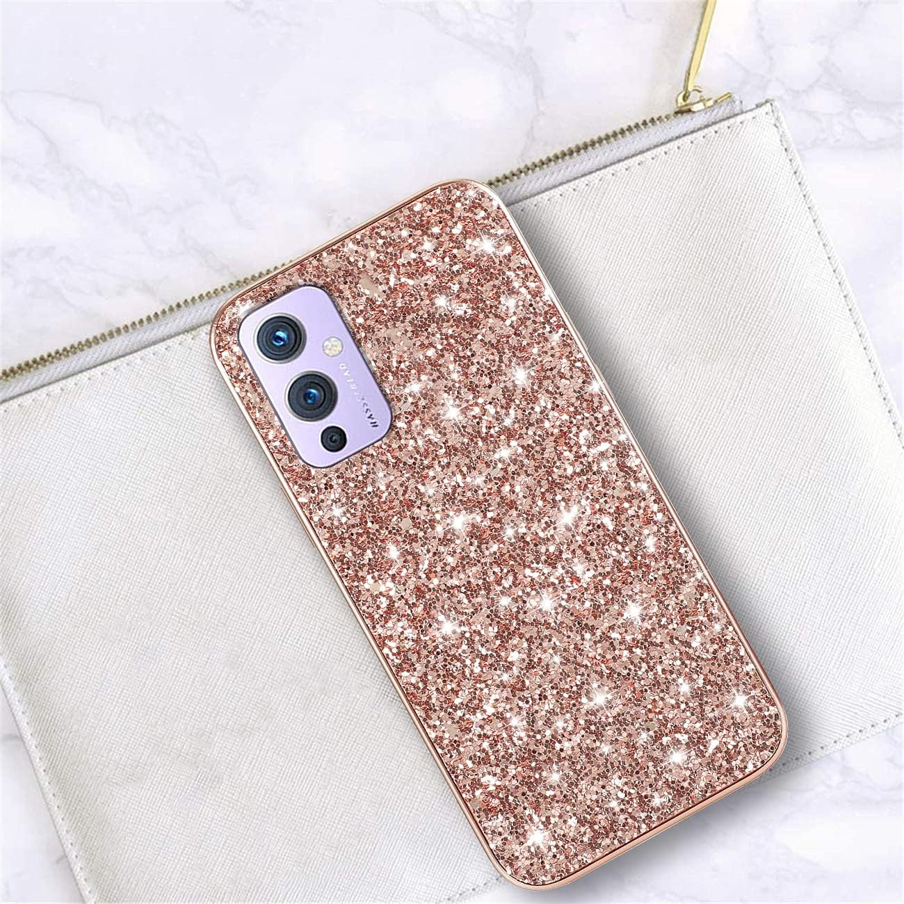 Compatible with Oneplus 9 Case Glitter Shockproof,Oneplus 9 Phone Case Bling Sparkly Soft TPU and PC Silicone Shiny Girl Women Thin Protective Cover (Rose Gold)  Wousunly   