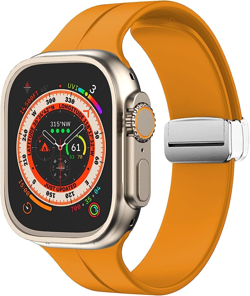 Meyzeli Compatible with Apple Watch Band 38Mm 40Mm 41Mm 42Mm 44Mm 45Mm 49Mm for Women Men, Soft Silicone Magnetic Buckle Sport Watch Band for Apple Watch SE Iwatch Series 8 7 6 5 4 3 2 1 Ultra  Meyzeli Silver Buckle- Yellow 42mm/44mm/45mm/49mm 