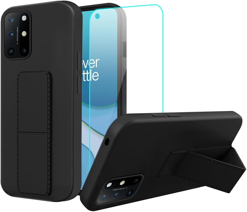 Case for Oneplus 8 2020 Phone Case, Stand Case with Tempered Glass Screen Protector Hidden Folding Kickstand Shockproof Protective Cover Silicone TPU Phone Case for Oneplus 8 - Black  Sitikai Oneplus 8T Black  