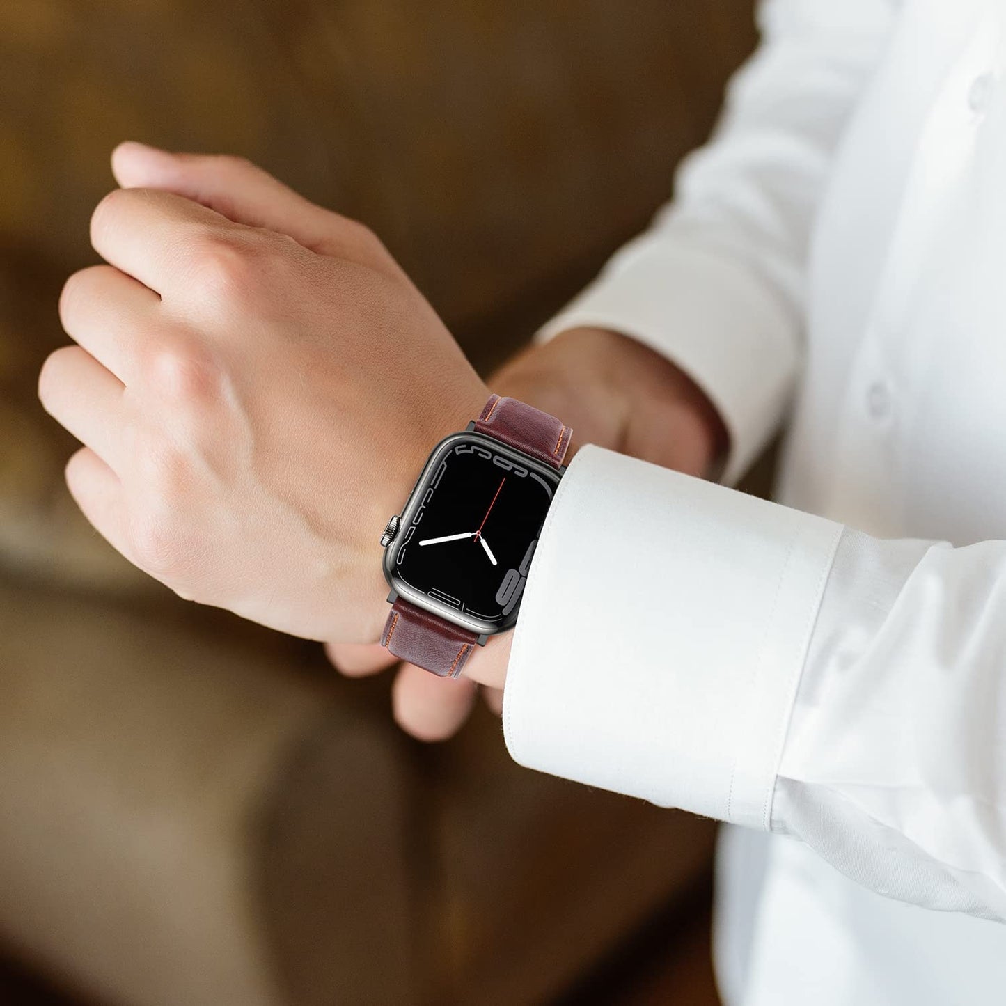 Anlinser Bands Compatible with Apple Watch Band 45Mm 44Mm 42Mm 41Mm 40Mm 38Mm for Women Men, Leather Replacement Strap Compatible with Iwatch Series 8 7 6 5 4 3 2 1, SE (45Mm/44Mm/42Mm, Dark Brown)  Anlinser   