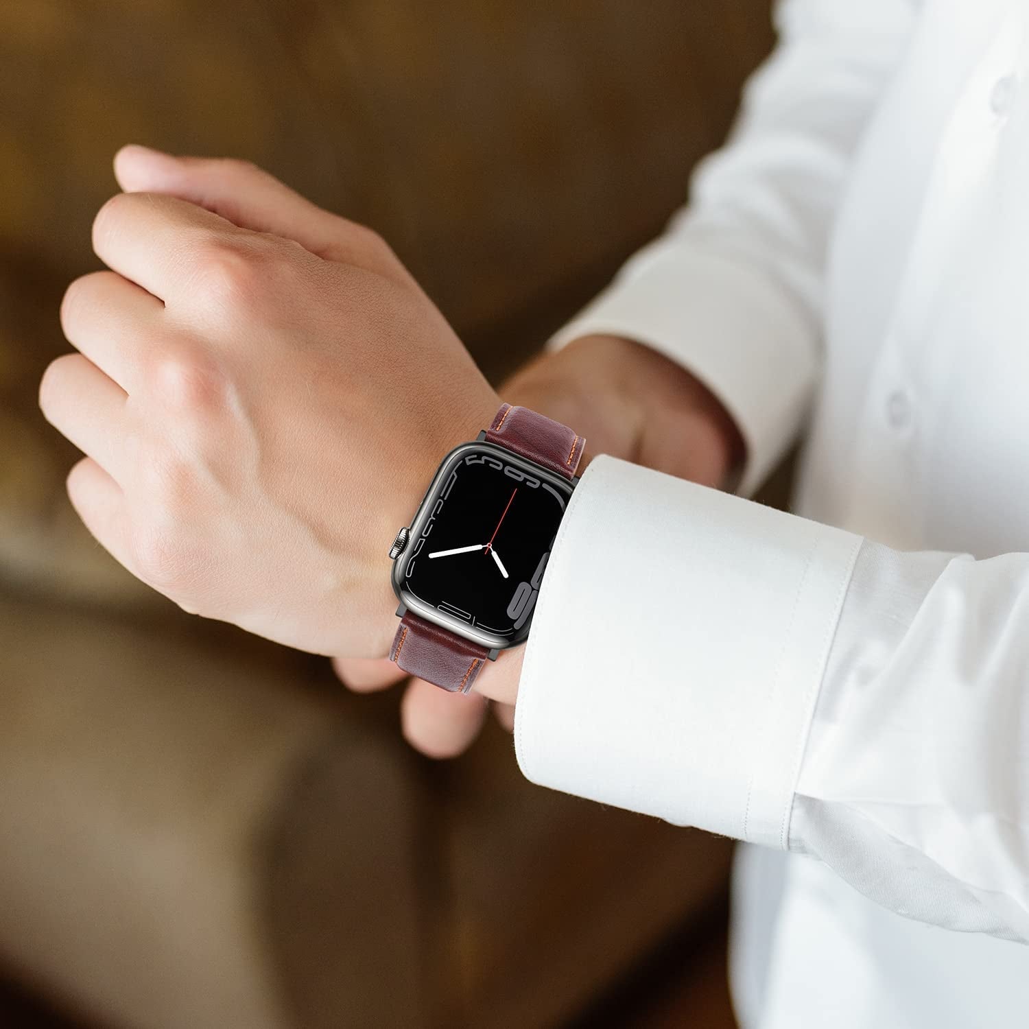 Anlinser Bands Compatible with Apple Watch Band 45Mm 44Mm 42Mm 41Mm 40Mm 38Mm for Women Men, Leather Replacement Strap Compatible with Iwatch Series 8 7 6 5 4 3 2 1, SE (45Mm/44Mm/42Mm, Dark Brown)  Anlinser   