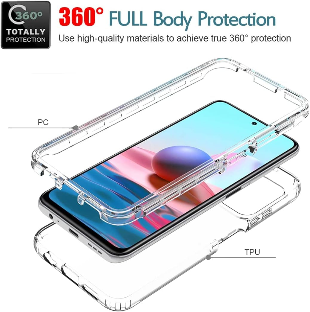 Zoeirc Case for Redmi Note 10 (4G)/Redmi Note 10S Case with Tempered Glass Screen Protector, Soft 360 Full Body Shockproof Hybrid Bumper Crystal Clear Case Cover for Xiaomi Redmi Note 10S (Clear)  Zoeirc   