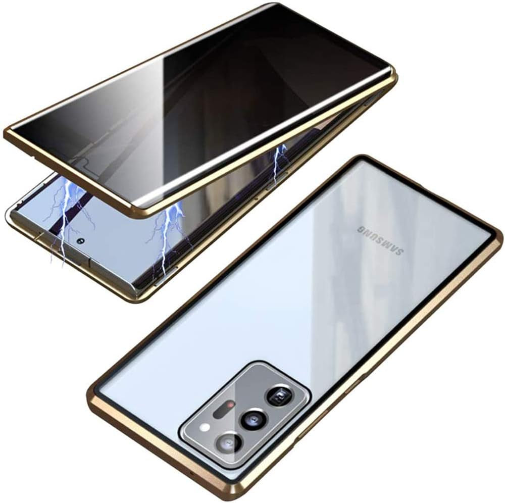 Galaxy Note 20 Ultra Case,Shinetop Privacy Anti-Peeping Magnetic Adsorption Case Metal Frame Front & Back Tempered Glass Flip Anti-Spy Cover Protective Case for Samsung Galaxy Note 20 Ultra (6.9 Inch)  Shinetop Gold  