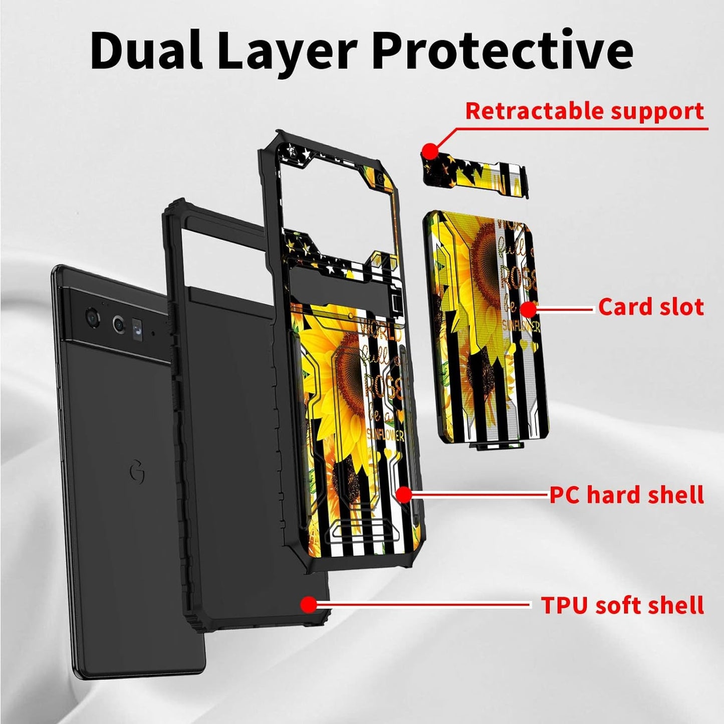 BEOTIWAD Wallet Case for Google Pixel 6 Pro,Dual Layer Heavy Duty Shockproof Holder Case with Detachable Card Slot and Kickstand Hide Cash and Credit Cards for Pixel 6 Pro,Sunflower Flags  BEOTIWAD   