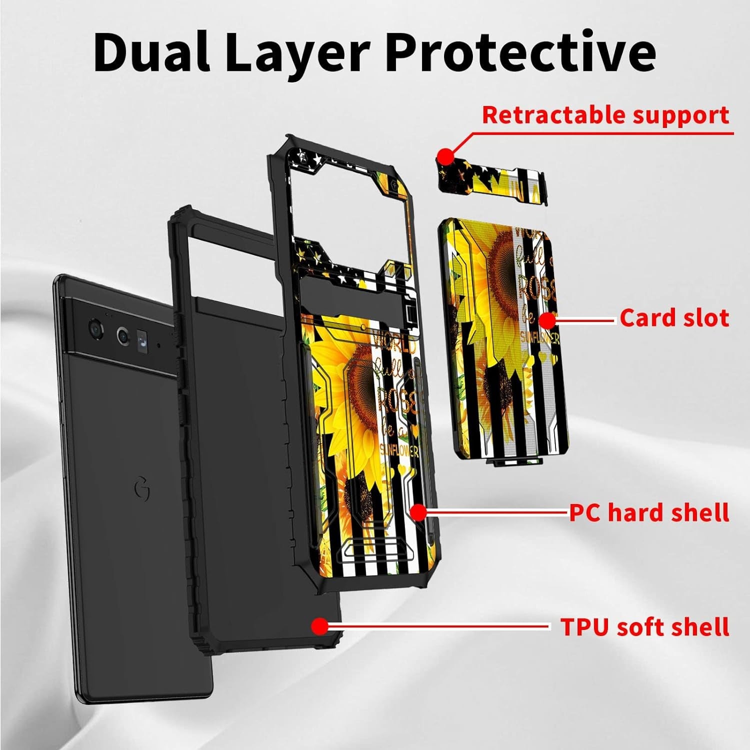 BEOTIWAD Wallet Case for Google Pixel 6 Pro,Dual Layer Heavy Duty Shockproof Holder Case with Detachable Card Slot and Kickstand Hide Cash and Credit Cards for Pixel 6 Pro,Sunflower Flags  BEOTIWAD   