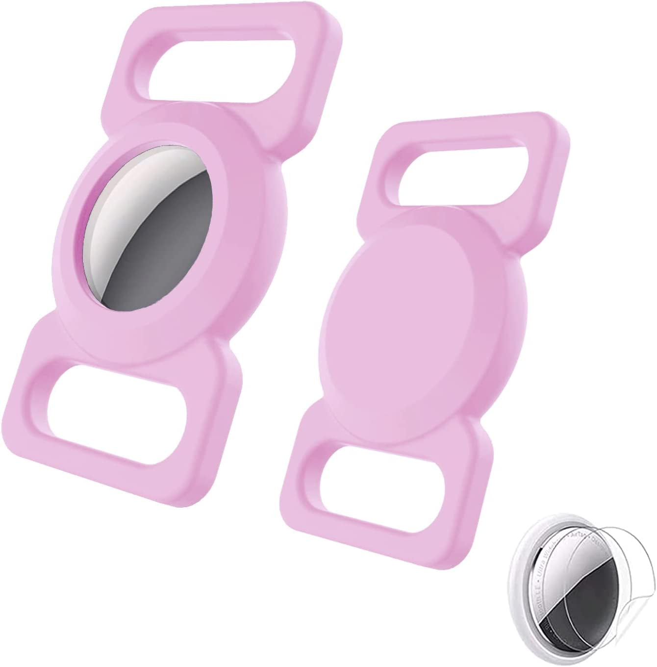 2-Pack Dog Collar Holder Compatible with Airtag, Soft Silicone Waterproof Case for Apple Air Tag Tracker Kids School Bag & Backpack & Dog Pet Collar Loop Holder (Black)  TENTOKU New Pink  