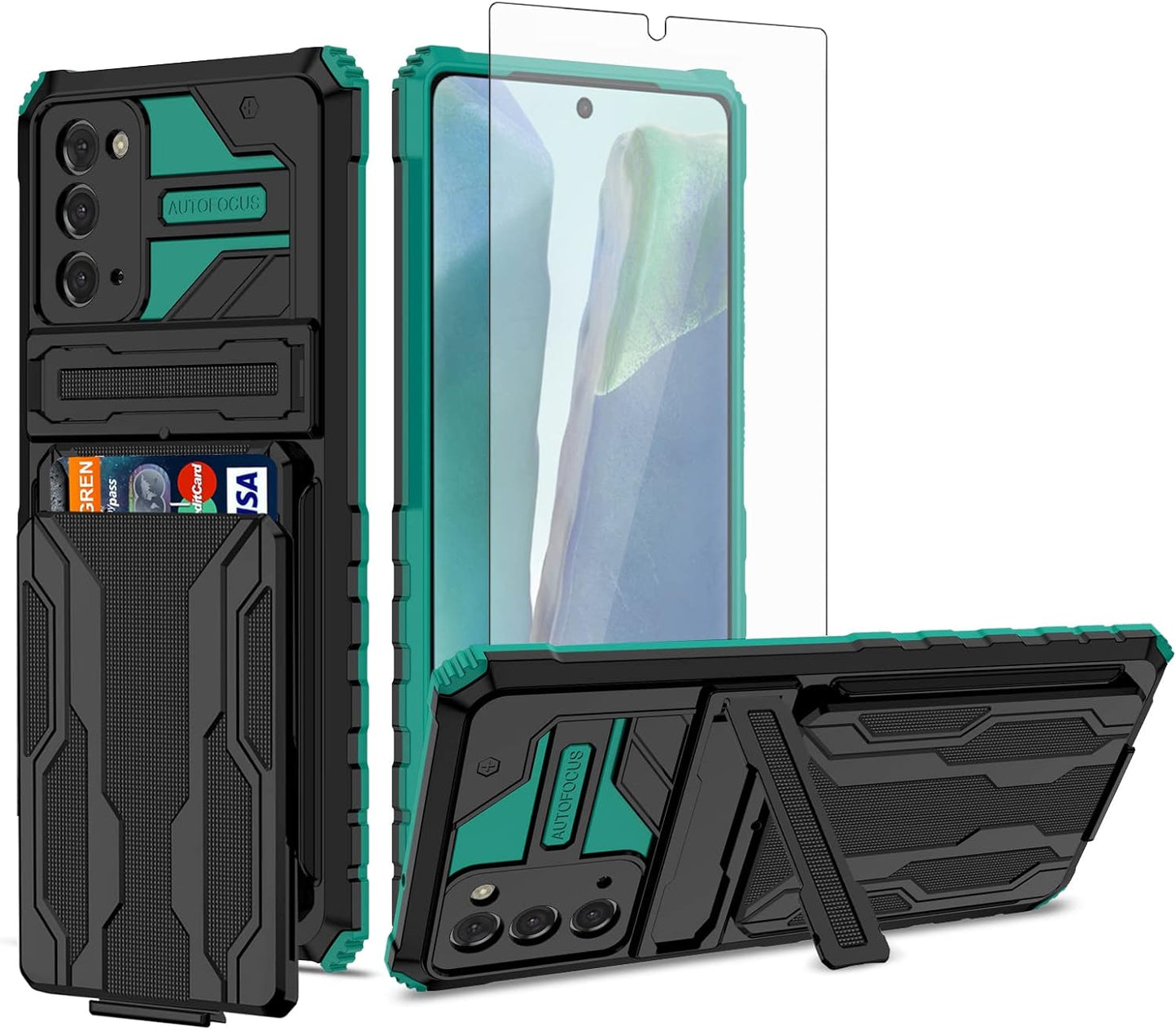 Asuwish Phone Case for Samsung Galaxy Note 20 Glaxay Note20 5G with Tempered Glass Screen Protector Cover and Credit Card Holder Stand Cell Accessories Gaxaly Notes 20S Twenty Not S20 Women Men Purple  Asuwish Green For Note 20 / Note 20 5G 