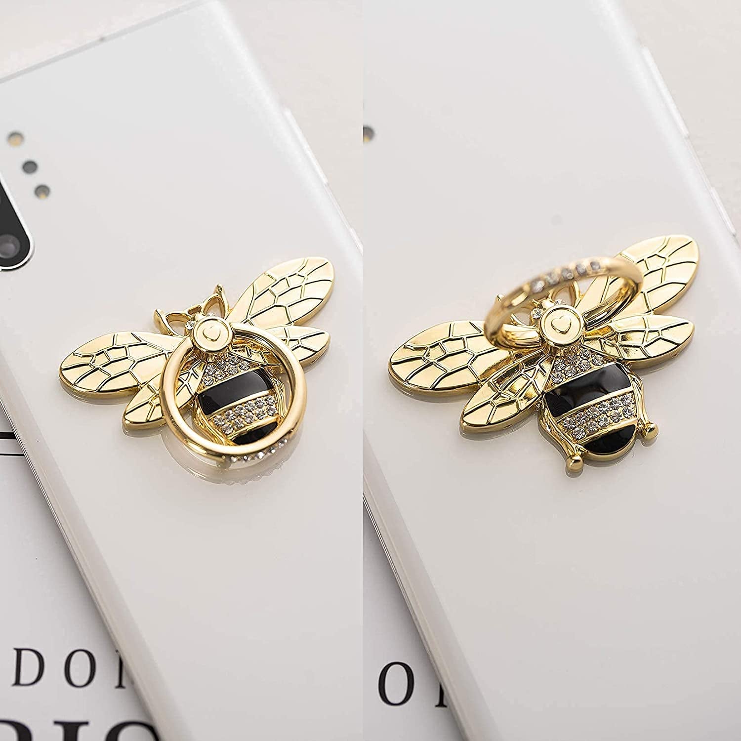 Phone Ring Holder with Crystal, Allengel Bee Phone Ring Grip Finger Kickstand, Gold Black  Allengel   