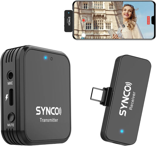 SYNCO Wireless Lavalier Microphone for Type-C Smartphone, G1T 2.4Ghz Lapel Mic with Mic Windshield for Android, Plug & Play Clip-On Mic for Youtube Vlog Tiktok Video Interview Wireless-Go-Mic  SYNCO   