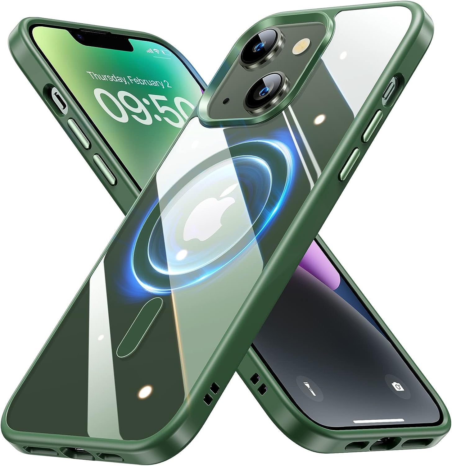 JUESHITUO 2023 Magnetic Slim Crystal Clear Case for Iphone 14 plus Case Magsafe[Not Yellowing][Military Grade Protection][No.1Strong Magnets]Compatible with Iphone 14 plus Magsafe Case 6.7,Space Black  iPhone 14 Plus case Magsafe Green  