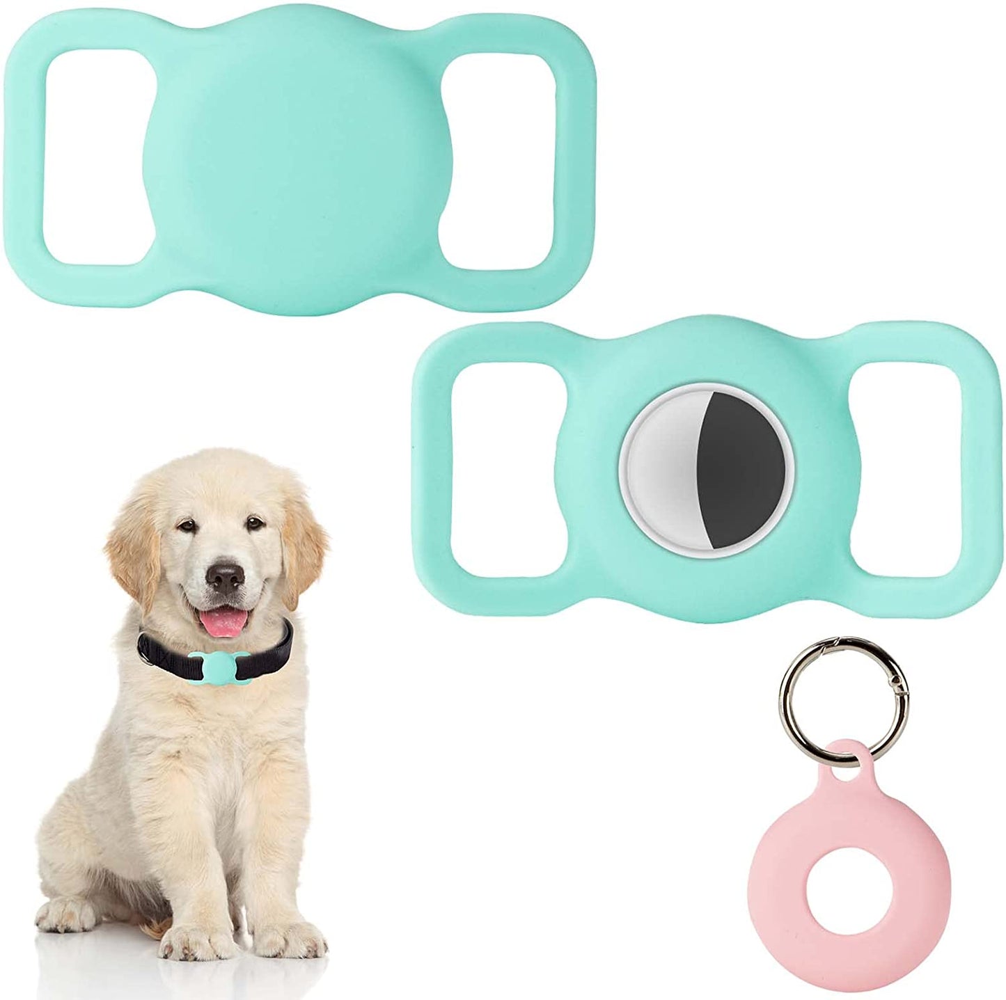 Puppydoggy 2 Pack Airtag Holder for Collar, Dog Cat Tracker Case, Silicone Airtag Case Waterproof, Scratch-Resistant, Anti-Lost & 1 Pack Airtag Keychain Holder for Bag, Suitcase (Small, Yellow)  Demao Mint Green Large 