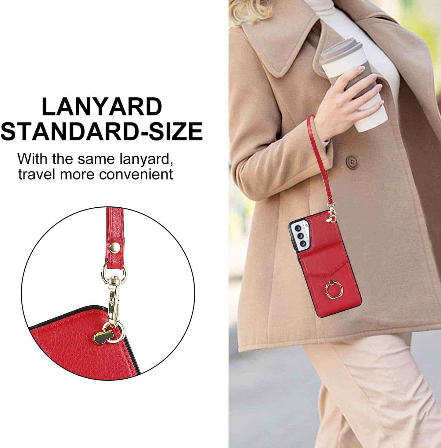 YYTVN for Samsung Galaxy S21 plus Case 5G 6.7 Inch, Minimalist Wallet Case with Ring Kickstand and Shoulder Strap, Shockproof Stylish Protective Cover for Galaxy S21 plus -Red  YYKeji   