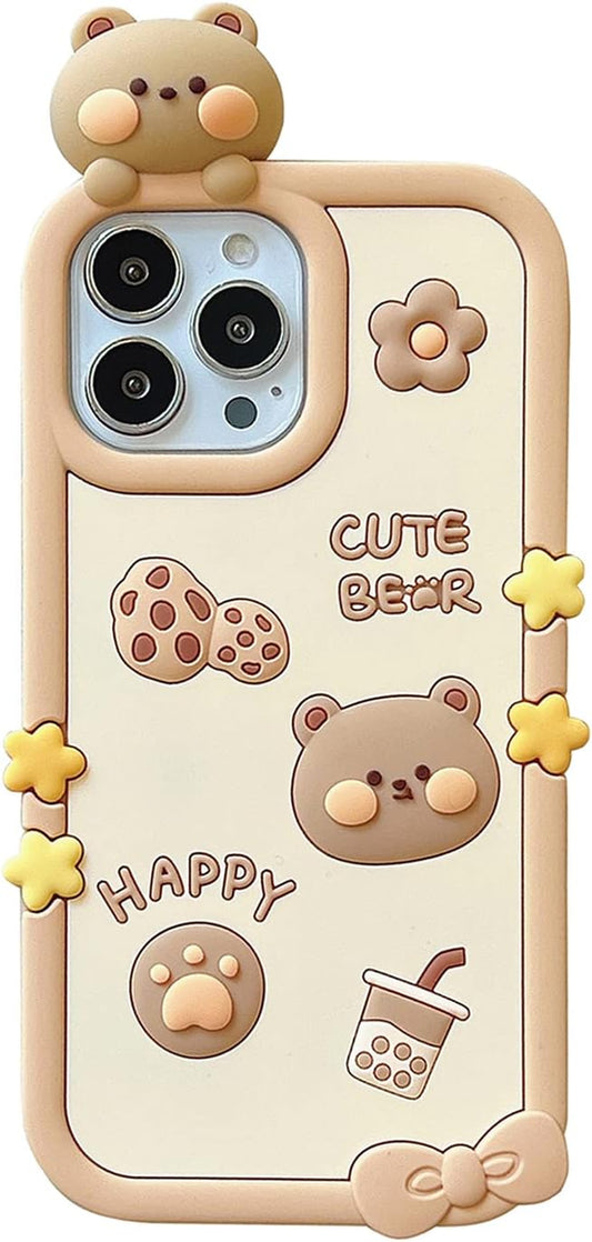YAKVOOK Kawaii Phone Cases for Iphone 12/12 Pro,Cute Cartoon Cookies Bear Phone Case with Bubble Tea Phone Case 3D Iphone 12/12 Pro Case Soft Silicone Shockproof Cover for Women Girls  Yatchen   