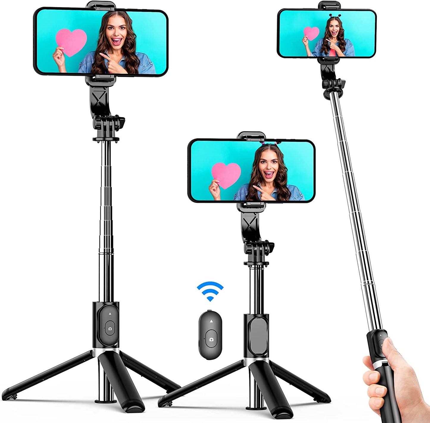 Selfie Stick Tripod, All in One Extendable & Portable Iphone Tripod Selfie Stick with Wireless Remote Compatible with Iphone 14 13 12 11 Pro Xs Max Xr X 8 7, Galaxy Note10/S20/S10/Oneplus 9/9 PRO Etc  LDP   