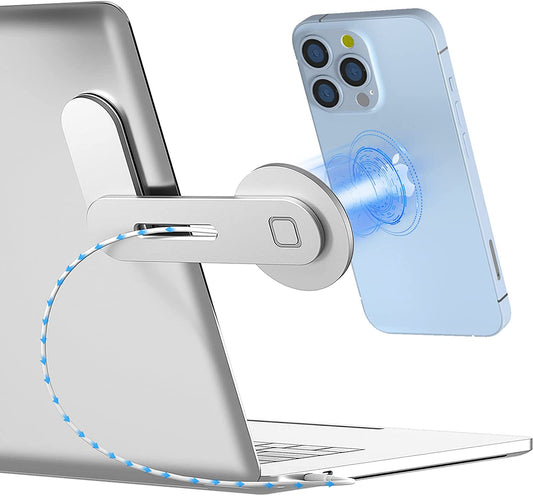 Laptop Phone Holder, 15W Fast Wireless Charger Magnetic Laptop Holder, Adjustable Phone Mount Bracket for Laptop Monitor, Slim Foldable Portable Computer Expansion Stand for Iphone 14/13/12 Series  Anufuup   