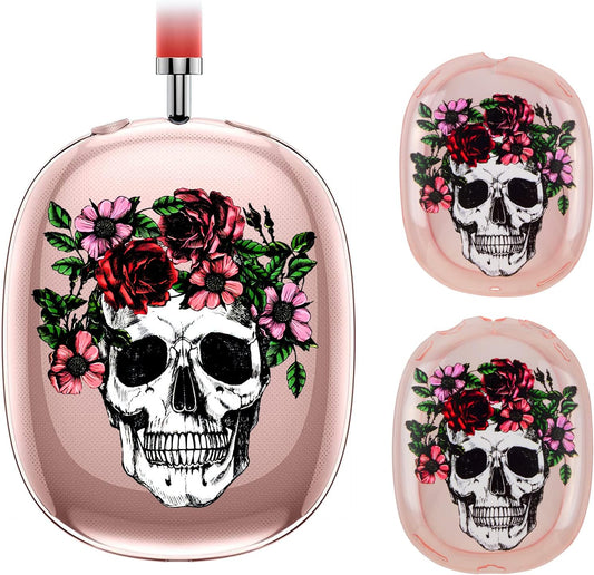 AIDERLOT Airpods Max Clear Cover Case,Cute Skull and Flowers Design,Clear Soft TPU Skin Case Compatible Airpods Max,Transparent Protective Cover for Apple Airpods Max(Pink  AIDERLOT   