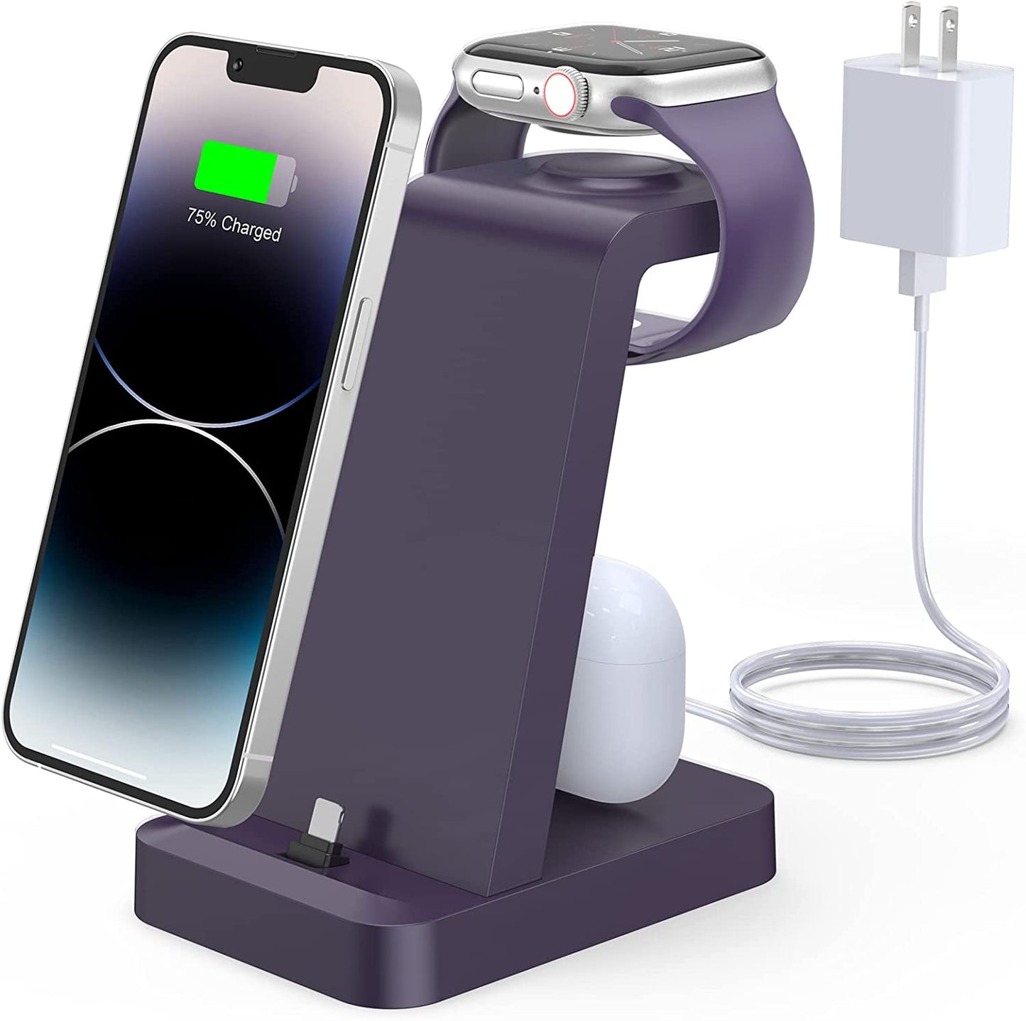 Charger Station for Iphone Multiple Devices - 3 in 1 Fast Wireless Charging Dock Stand for Apple Watch Series 7 6 SE 5 4 3 2 & Airpods Iphone 14 13 12 11 Pro X Max XS XR 8 7 plus 6S 6 with Adapter  Shenzhen GTL Technology Co., Ltd. Purple  
