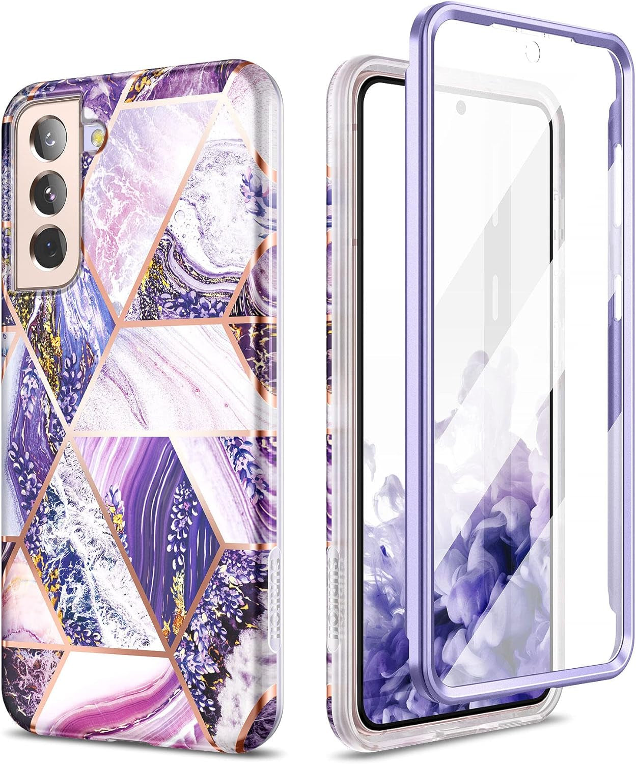 SURITCH Phone Case for Samsung Galaxy S21 plus 6.7 Inches, Front Cover with Built-In Screen Protector Full-Body Protection Shockproof TPU Bumper Protective Case for Girl Women Cute, Rose Marble  SURITCH Lavender  