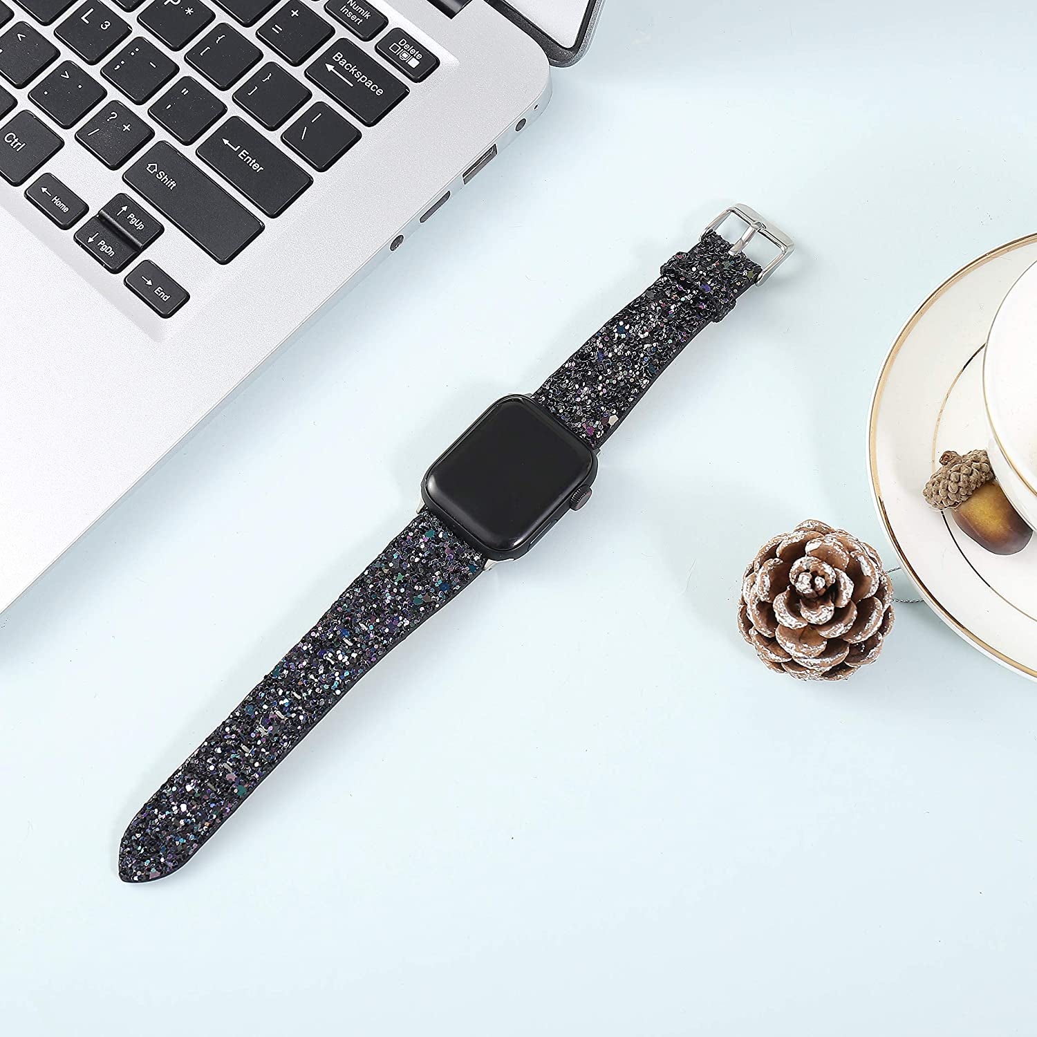 Bling Bands Compatible with Apple Watch Band 38Mm 40Mm 41Mm 42Mm 44Mm 45Mm 49Mm Women, Iwatch Strap Shiny Bling Glitter Leather Wristband for Apple Watch Series 8 7 6 5 4 3 2 1 SE Ultra  JOHIPI   