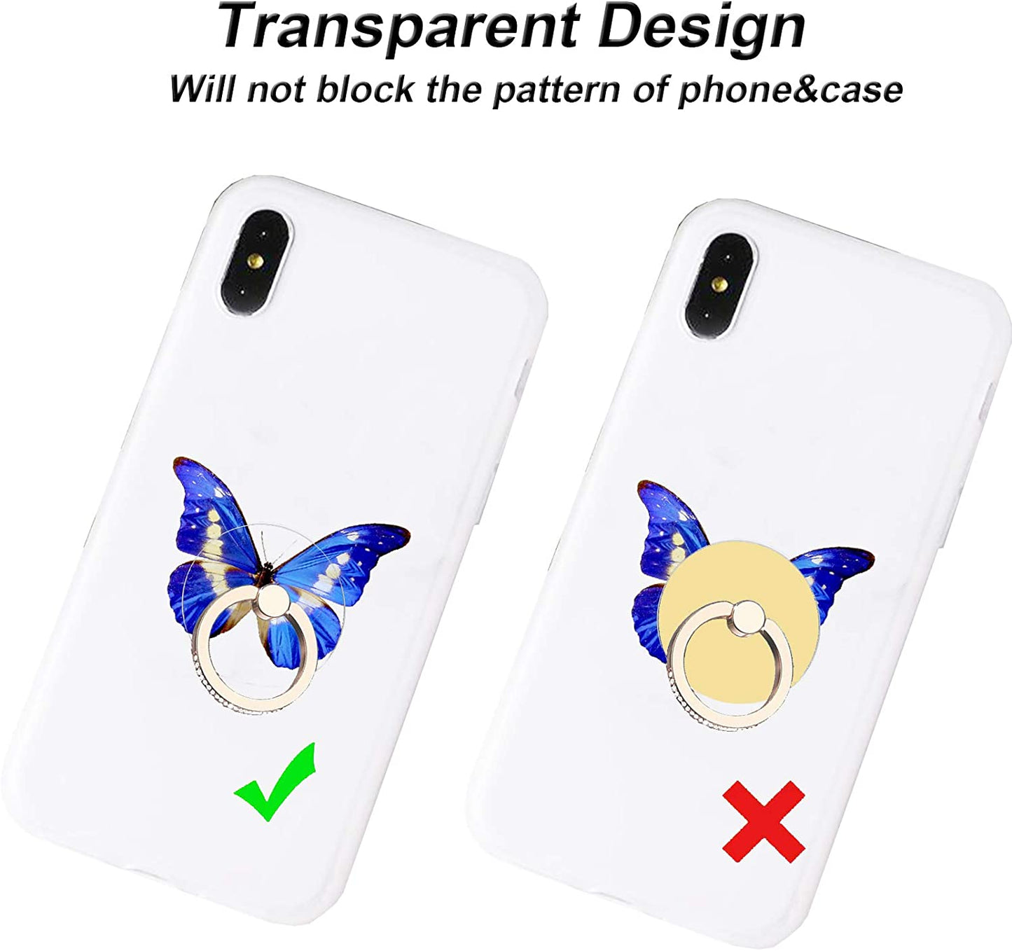 TACOMEGE Transparent Clear Phone Holder Ring Grips for Iphone Samsung Galaxy, Finger Ring Stand for Smartphones Tablets Cases (Round-Gold-Crystal)  TACOMEGE   