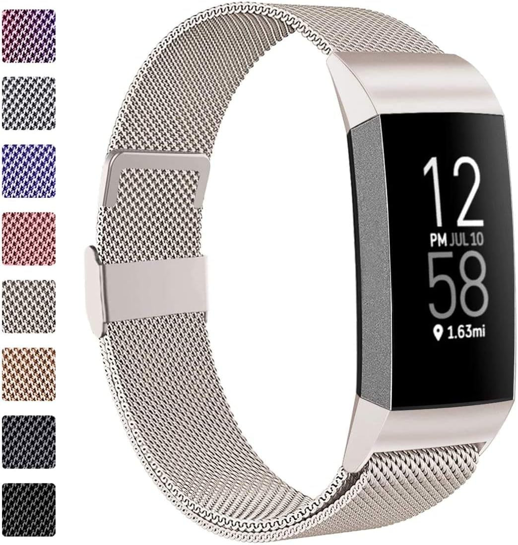 ZWGKKYGYH Metal Bands Compatible with Fitbit Charge 4/Charge 3/Charge 3 SE, Stainless Steel Mesh Magnetic Band Replacement Accessories Bracelet Strap for Women Men, Silver Small  ZWGKKYGYH Champagne Large: 6.5" - 9.7" 